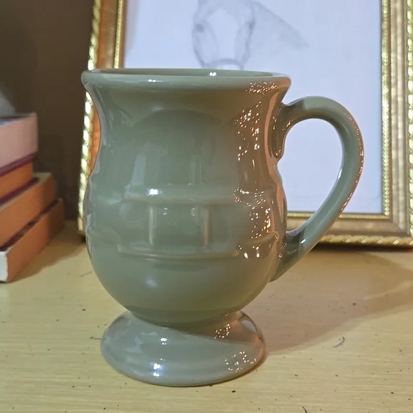 Longaberger Pottery Mug | Sage Green Footed Coffee Cup - Picture 2 of 7